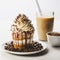 Fresh Frappuccino with cream served on the wooden table at cafe